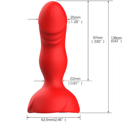 Close-up of the ARMONY Vibrador e Plug Anal com Controle Remoto, showing its rose-red silicone and design.