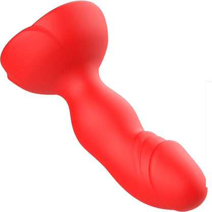 Close-up of the ARMONY Vibrador e Plug Anal com Controle Remoto, showing its rose-red silicone and design.