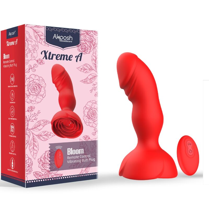 Close-up of the ARMONY Vibrador e Plug Anal com Controle Remoto, showing its rose-red silicone and design.