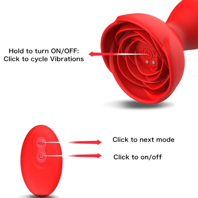 Close-up of the ARMONY Vibrador e Plug Anal com Controle Remoto, showing its rose-red silicone and design.