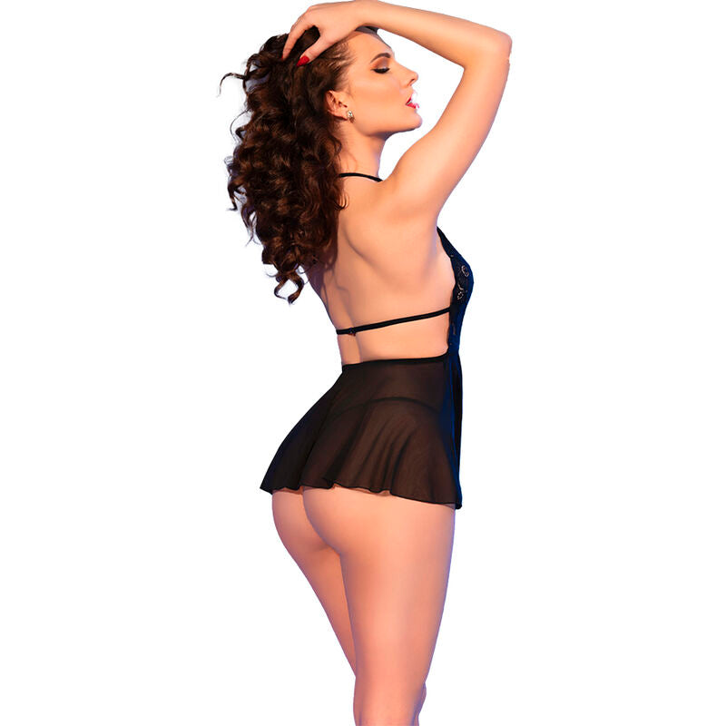 Baby Doll y Tanga Negra con Encaje Elegante