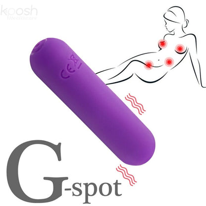 Close-up do ARMONY Vibrador Bala Joline em silicone roxo com controle remoto, destacando sua forma compacta.