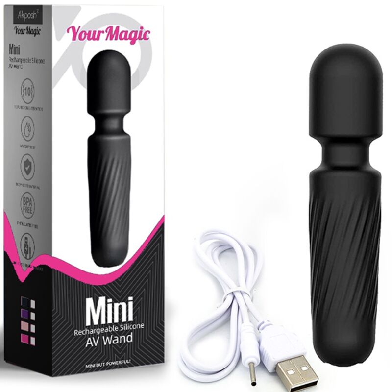 Armony Mini Massageador e Vibrador Recarregável 10 Vibrações Preto, design elegante e compacto.