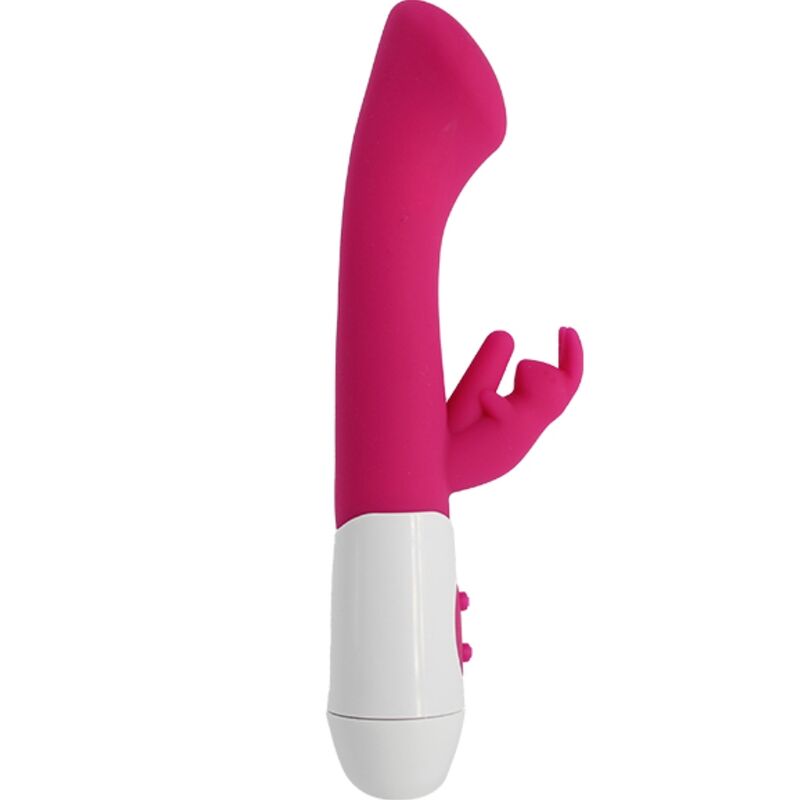 Close-up do Vibrador e Estimulador Coelho Armony Rosa, mostrando a forma ergonómica e as texturas do silicone.