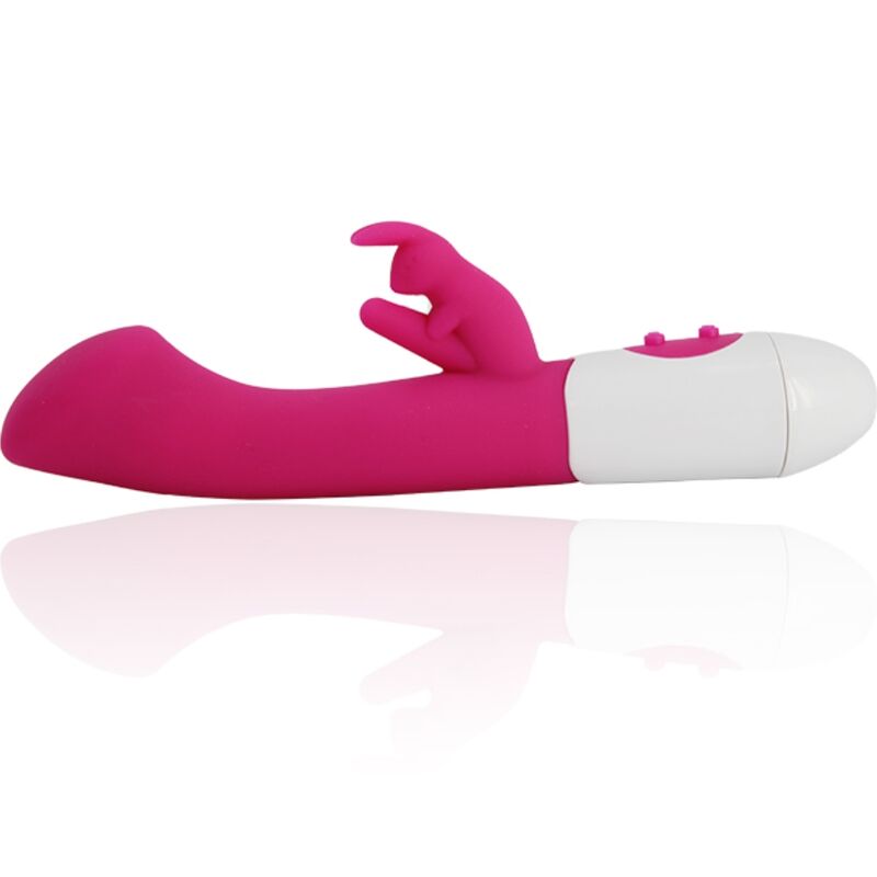 Close-up do Vibrador e Estimulador Coelho Armony Rosa, mostrando a forma ergonómica e as texturas do silicone.