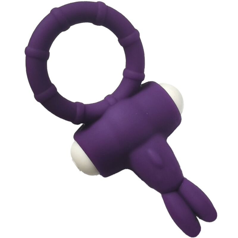 Close-up do ARMONY Anel Vibrador MS Bunny Silicone Roxo, destacando o design e a textura do material.