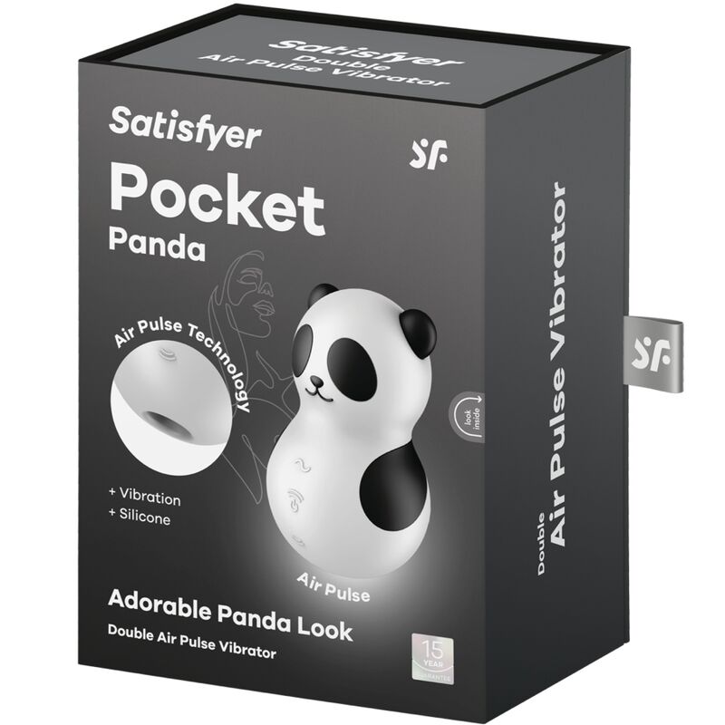 Satisfyer Pocket Panda vibrador e estimulador de ondas de pressão e vibração em preto e branco