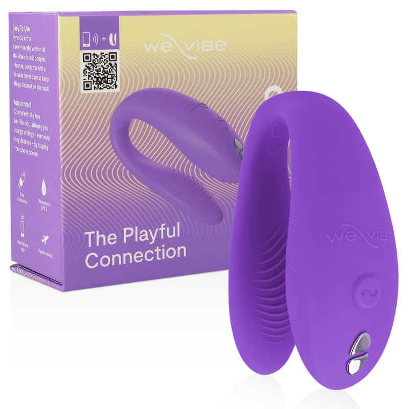 We-Vibe Sync Go Estimulador Duplo para Casais Recarregável Violeta, exibindo o seu design ergonómico e cor.