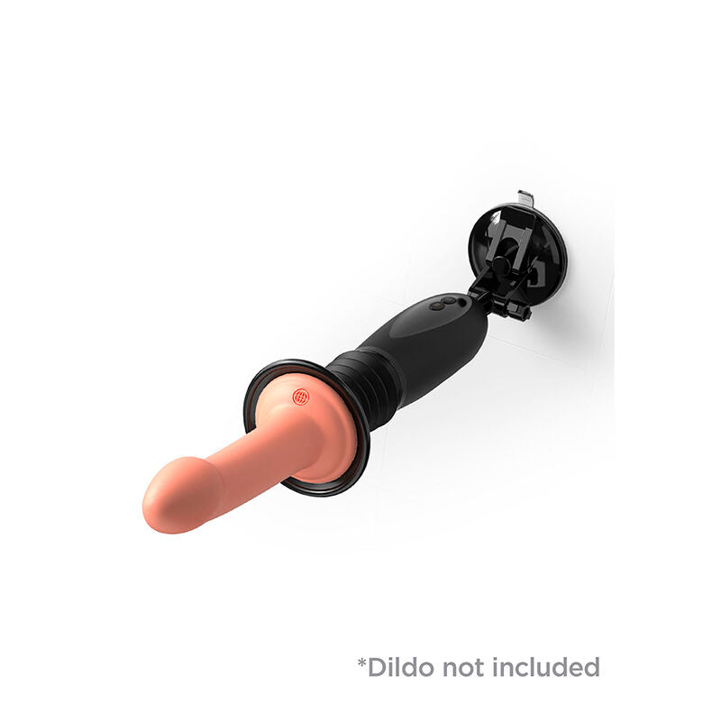 FETISH FANTASY SERIES Body Dock Thruster Dildo Clamp com 7 modos de empurrar, preto, e detalhes da base de sucção.