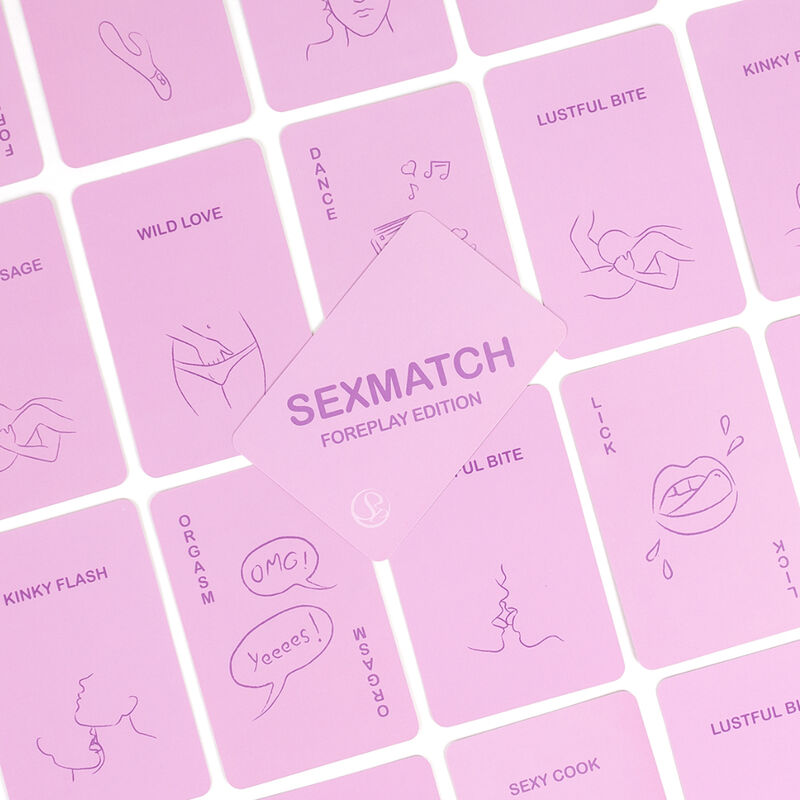 SECRETPLAY Jogo de Cartas Sexmatch Edição Preliminares, mostrando as cartas e embalagem.