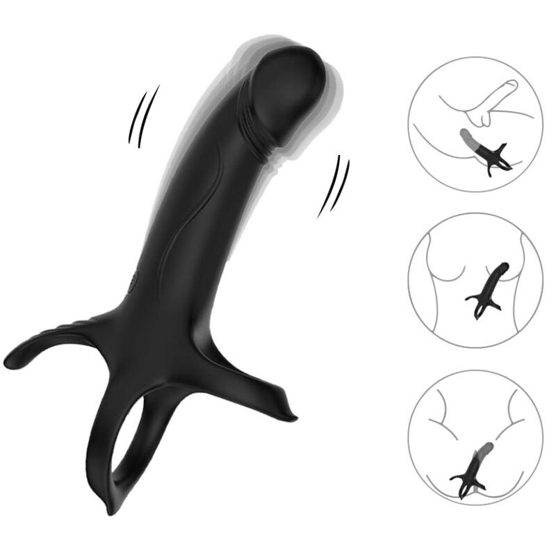ARMONY Anel Peniano Vibratório Duplo - 9 Modos Recarregável USB Preto, mostrando seu design ergonómico e acabamento em silicone.