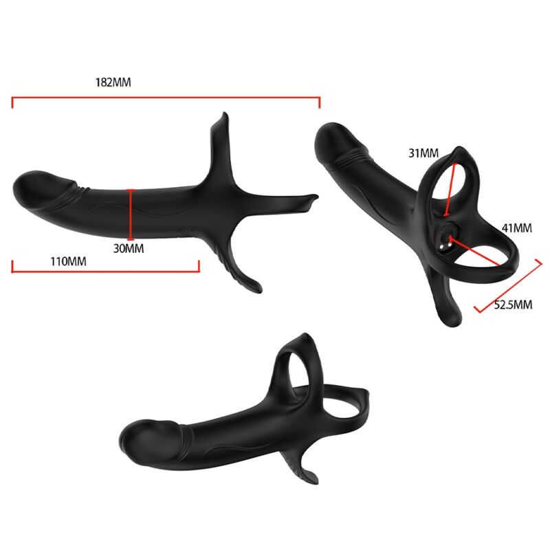 ARMONY Anel Peniano Vibratório Duplo - 9 Modos Recarregável USB Preto, mostrando seu design ergonómico e acabamento em silicone.