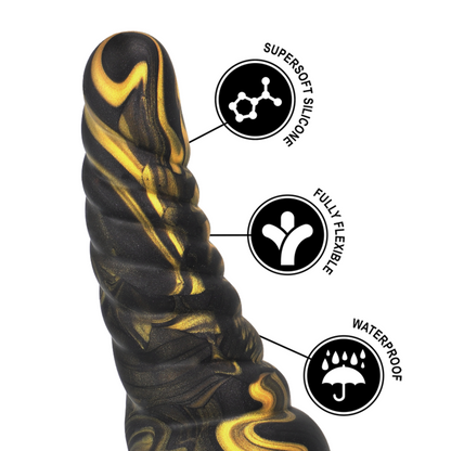 Close-up of the EPIC Dildo Fúrias de Silicone Líquido, showing its unique texture and shape.