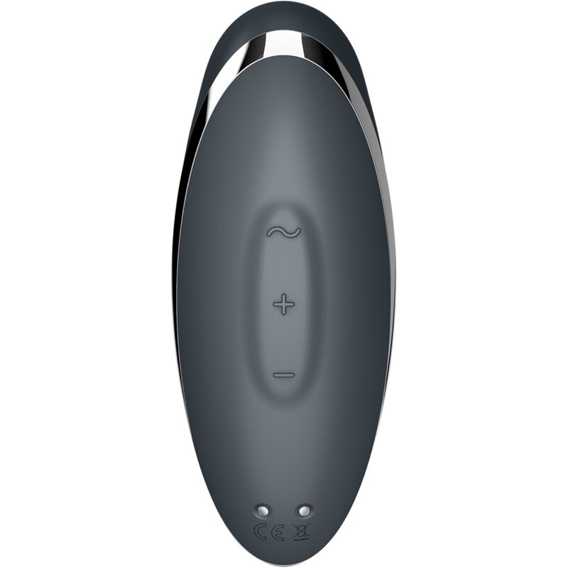 Satisfyer Tap & Climax 2 Vibrador e Estimulador Cinza em silicone macio, com detalhes dos botões e formato ergonómico.