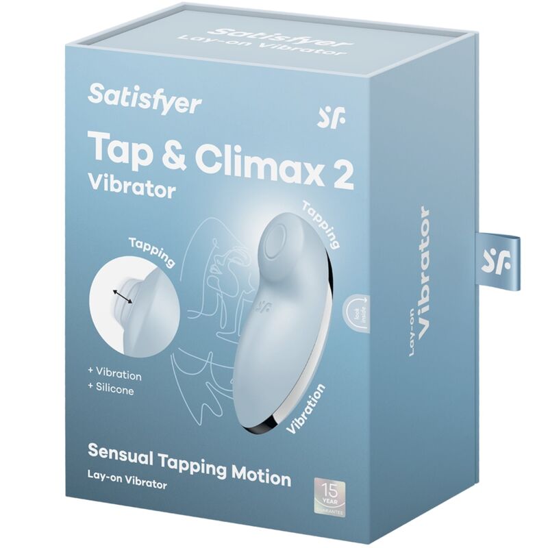 Satisfyer Tap & Climax 2 Vibrador e Estimulador Azul, com design ergonómico e silicone suave para dupla estimulação.