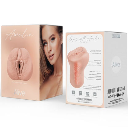 Close-up do Masturbador Masculino ALIVE Flex Vaginal Realista M, mostrando sua textura e abertura.