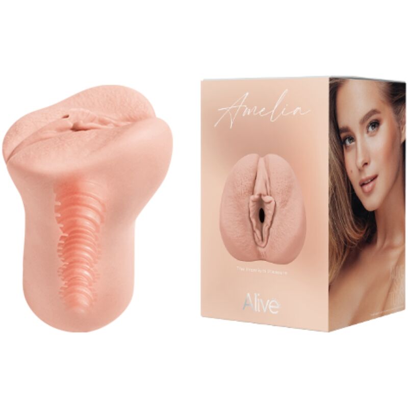 Close-up do Masturbador Masculino ALIVE Flex Vaginal Realista M, mostrando sua textura e abertura.