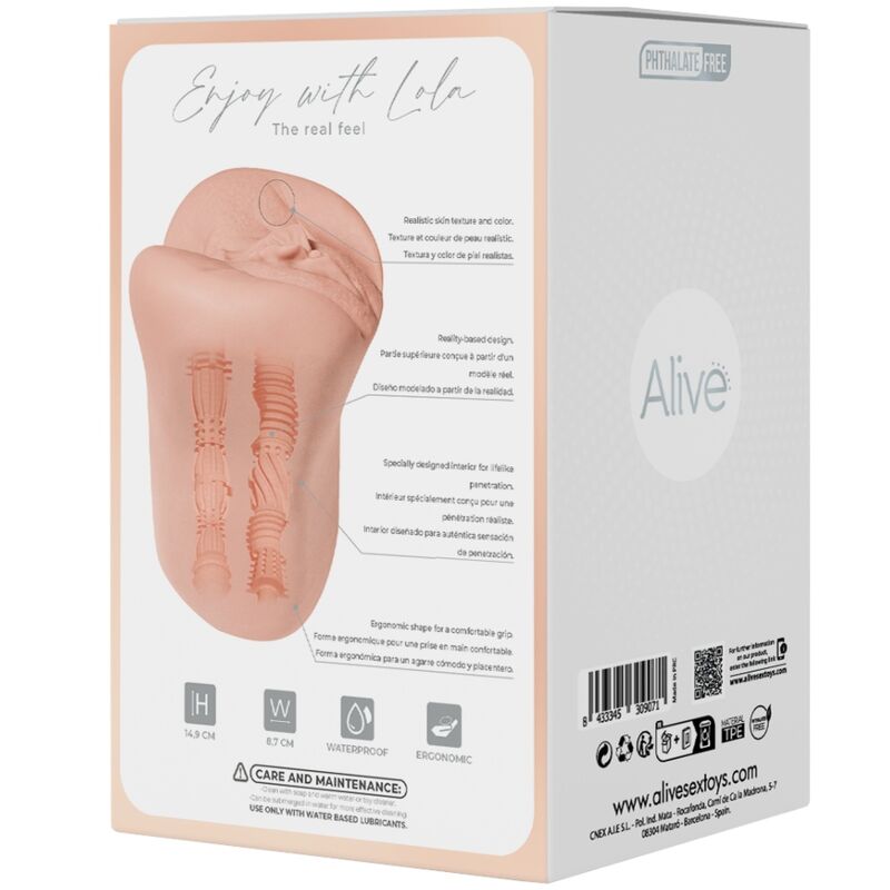 Close-up do ALIVE Masturbador Masculino Vaginal Flexível, mostrando sua textura realista e design ergonômico.