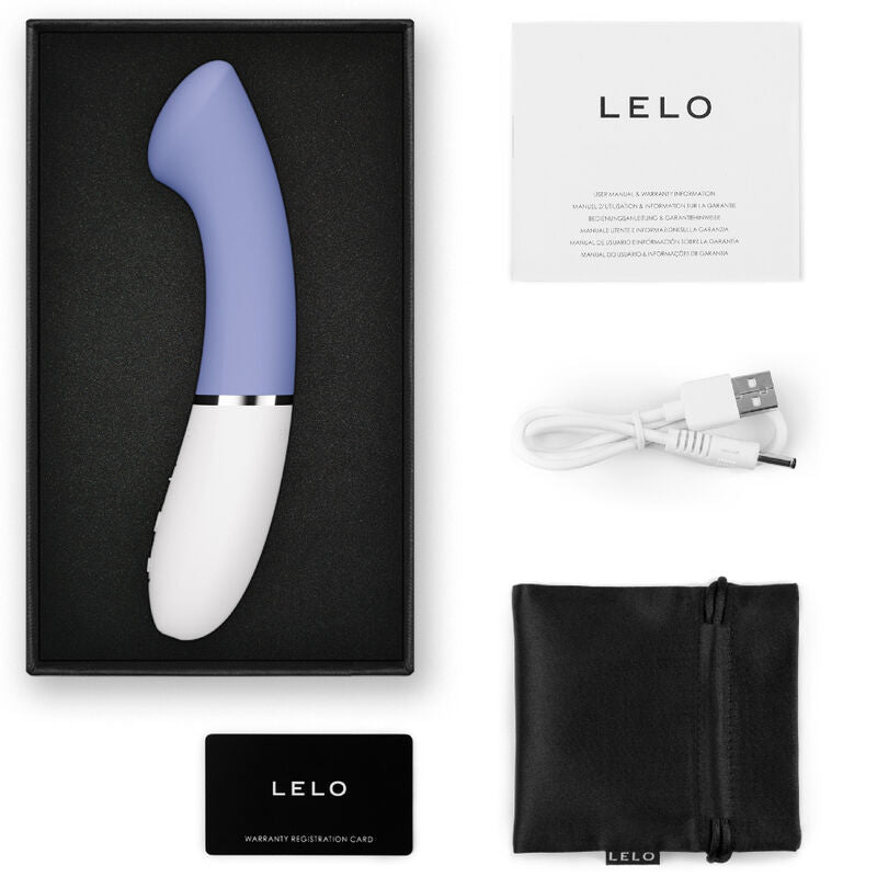 Close-up of the LELO GIGI™ 3 G-Spot Vibrator in blue, showcasing its ergonomic design and silicone texture.