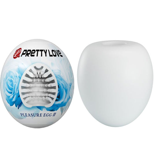 Close-up do PRETTY LOVE Masturbador Masculino com Textura 'Clarinha de Ovo', mostrando seu design compacto e material macio.