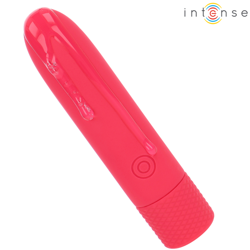 Bala vibratória INTENSE Symone USB recarregável vermelha, com design compacto e superfície de silicone.