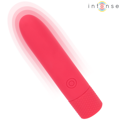 Bala vibratória INTENSE Symone USB recarregável vermelha, com design compacto e superfície de silicone.