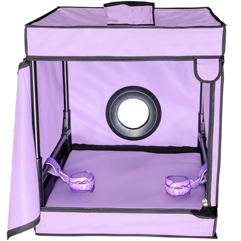 Detalhe da Cabine Bukkake Kink Club Roxa SECRET DOME, mostrando a estrutura e acessórios incluídos para experiências imersivas.