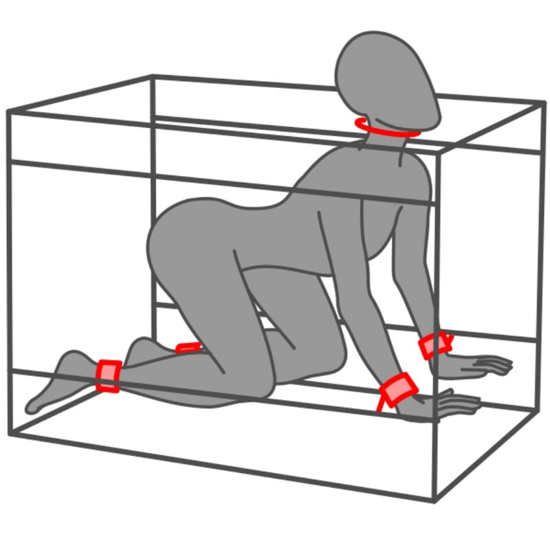 Cabine BDSM Secret Dome Kink Club La Niche em preto e vermelho para experiências de contenção.