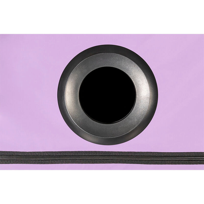 SECRET DOME Kink Club La Niche Cabine de Contenção Roxa, detalhe do interior e sistema Holedome.