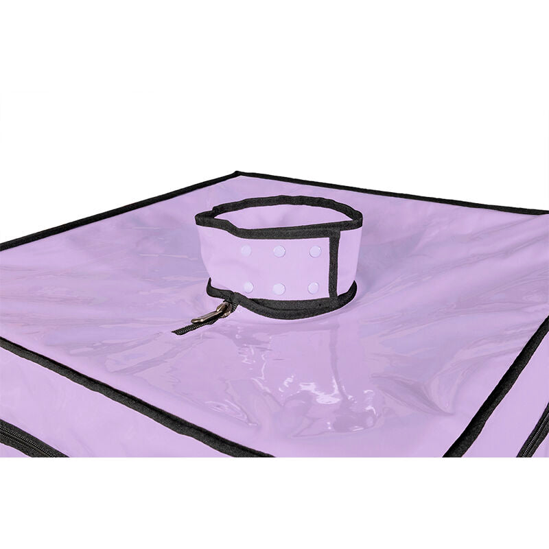 Detalhe da Cabine Bukkake Kink Club Roxa SECRET DOME, mostrando a estrutura e acessórios incluídos para experiências imersivas.