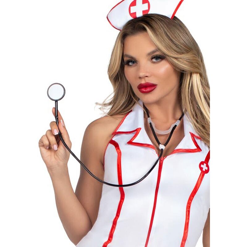 Fantasia de Enfermeira Chefe LEG AVENUE Branca S/M com vestido e acessórios.