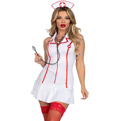 Fantasia de Enfermeira Chefe LEG AVENUE Branca S/M com vestido e acessórios.