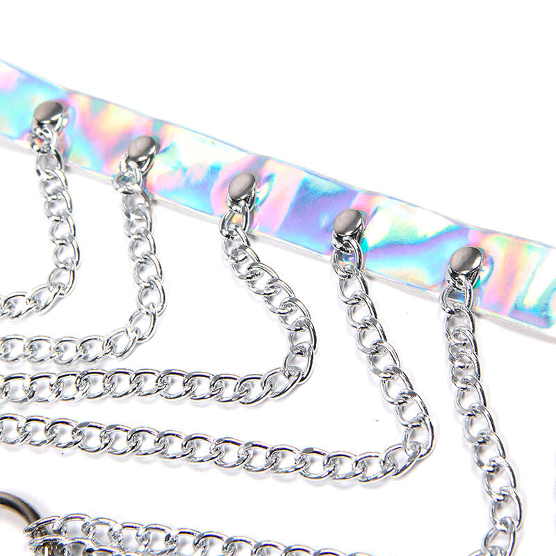 SUBBLIME Arnês de Peito com Argolas e Correntes Prata, design elegante e ajustável.