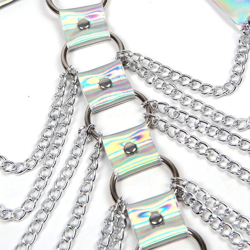 SUBBLIME Arnês de Peito com Argolas e Correntes Prata, design elegante e ajustável.