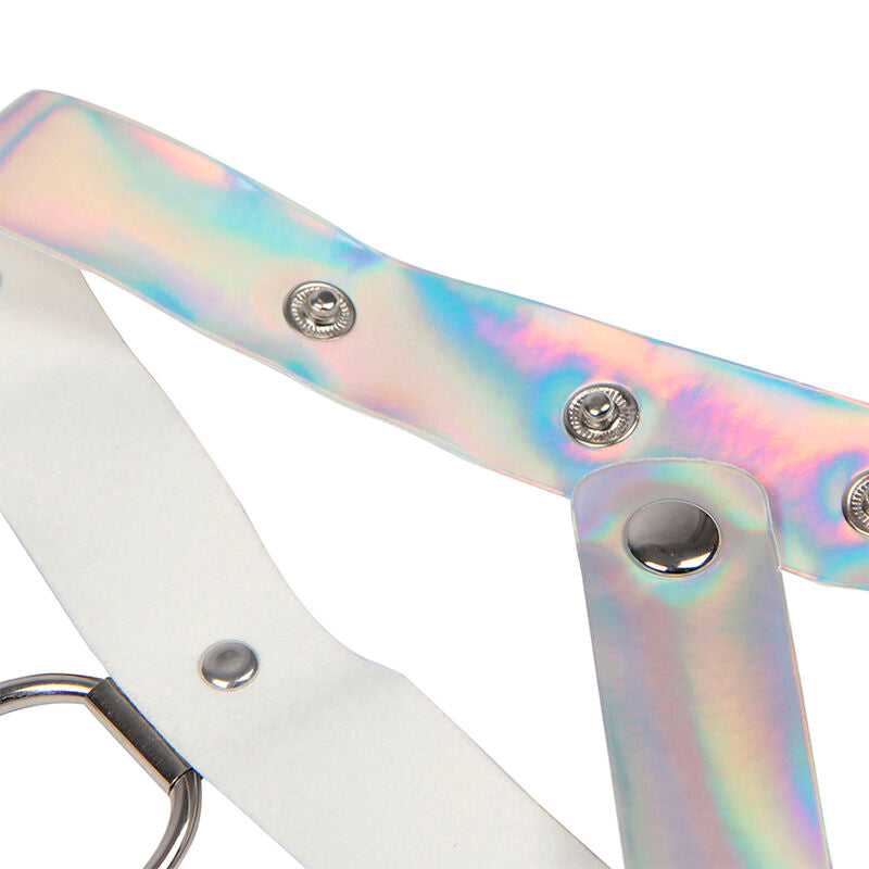 SUBBLIME Arnês de Peito com Argolas e Correntes Prata, design elegante e ajustável.