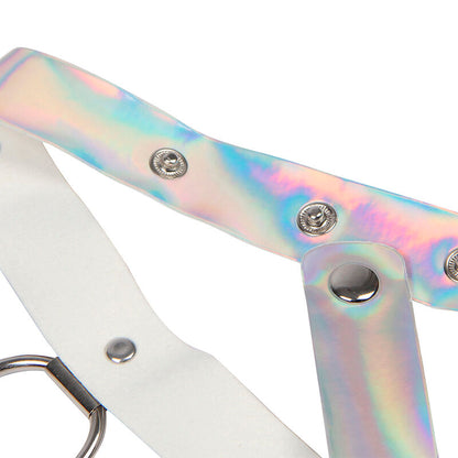 SUBBLIME Arnês de Peito com Argolas e Correntes Prata, design elegante e ajustável.