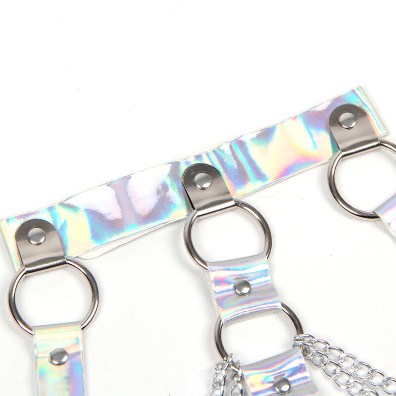 SUBBLIME Arnês de Peito com Argolas e Correntes Prata, design elegante e ajustável.