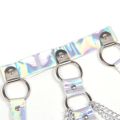 SUBBLIME Arnês de Peito com Argolas e Correntes Prata, design elegante e ajustável.