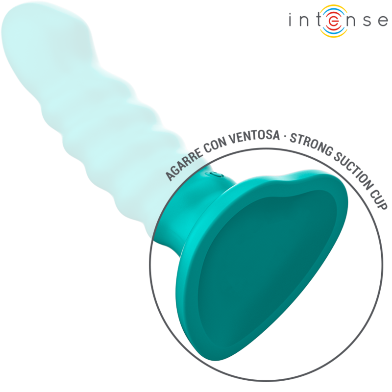 Close-up of the INTENSE Vibrador Buffy Tamanho P with Spiral Design and Remote Control, in blue.