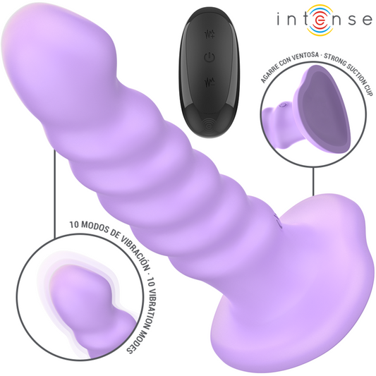 Vibrador INTENSE Brenda M Roxo com design espiral, 10 vibrações e controle remoto.