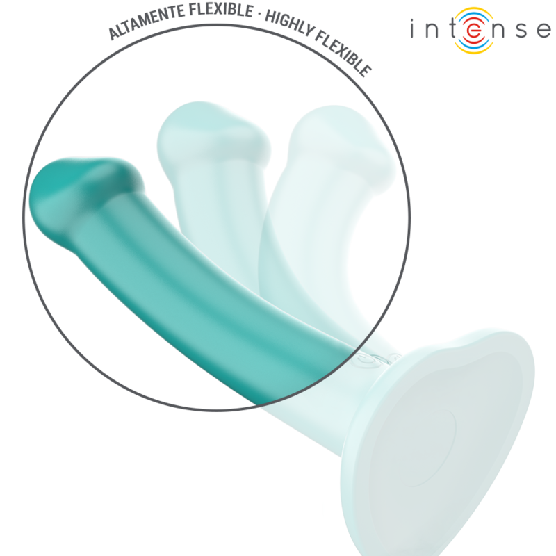 INTENSE Vibrador Katie com Ventosa e Controlo Remoto em azul, mostrando seu design ergonómico e material de silicone.