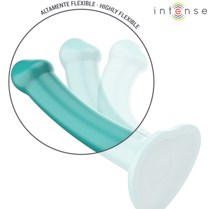 INTENSE Vibrador Katie com Ventosa e Controlo Remoto em azul, mostrando seu design ergonómico e material de silicone.