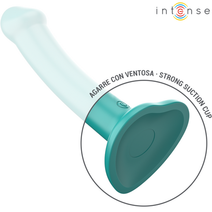 INTENSE Vibrador Katie com Ventosa e Controlo Remoto em azul, mostrando seu design ergonómico e material de silicone.