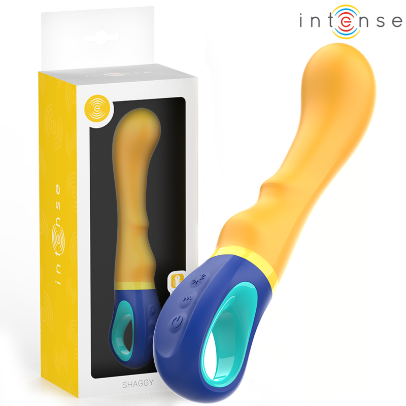 Vibrador INTENSE Shaggy para estimulação do Ponto G na cor amarela.