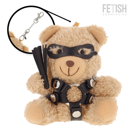 Urso de pelúcia BDSM Ted da FETISH SUBMISSIVE com chicote, máscara e arnês de couro.