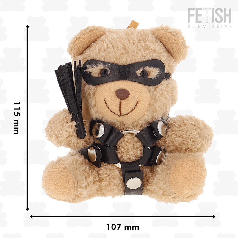 Urso de pelúcia BDSM Ted da FETISH SUBMISSIVE com chicote, máscara e arnês de couro.