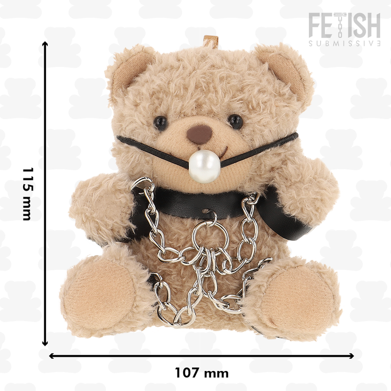 Urso de pelúcia BDSM Fozzie da FETISH SUBMISSIVE, detalhe dos acessórios de couro e metal.