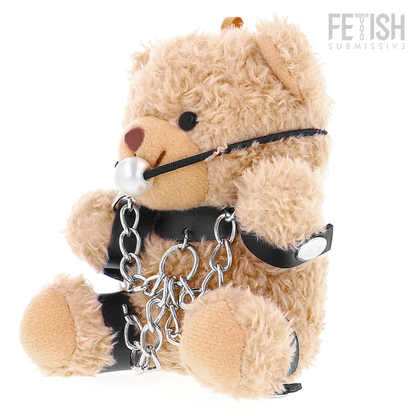 Urso de pelúcia BDSM Fozzie da FETISH SUBMISSIVE, detalhe dos acessórios de couro e metal.