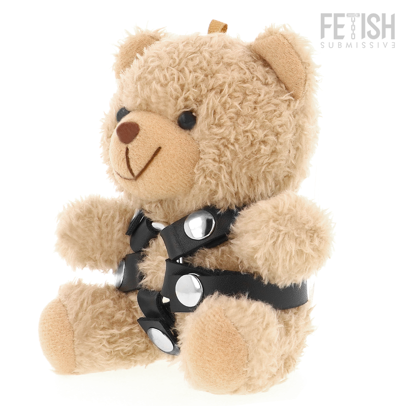 Urso de pelúcia BDSM Bongo da FETISH SUBMISSIVE com arreio de argola e acessórios.