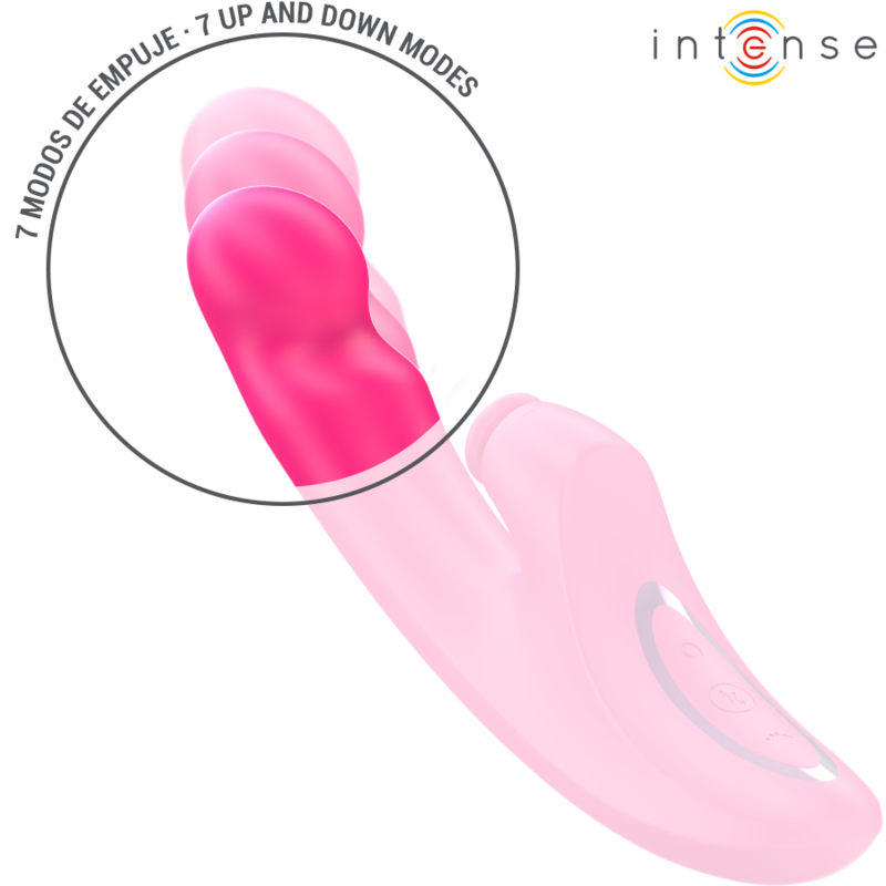Vibrador INTENSE EMI Multifuncional 3 em 1 Rosa 13.5cm com 10 vibrações, de silicone seguro para o corpo e recarregável por USB.